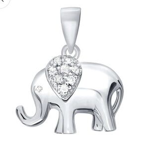 Silver 925 Rhodium Plated Cubic Zirconia Elephant Pendant